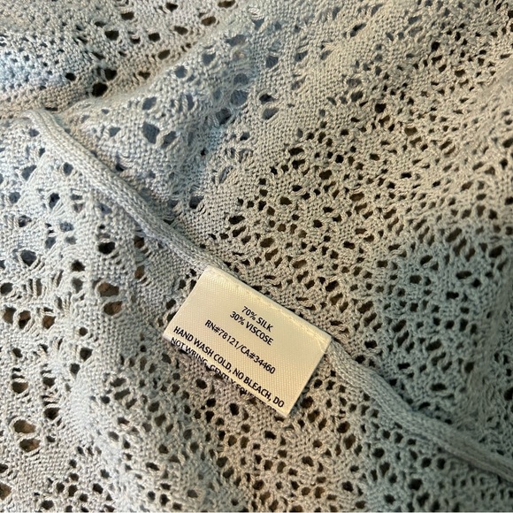 Eileen Fisher Sky Blue 70% Silk Knit 3/4 Sleeve Open-Front Cardigan Size SP - Picture 7 of 12